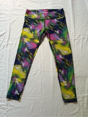90 Degrees by Reflex Pink/Green/Yellow/Purple Colorful Fitness Leggings Size L